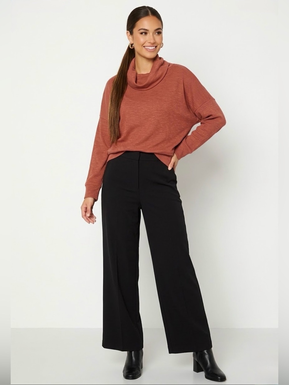 NWT 89th + Madison Women's Cowl Neck Ribbed Tunic Top Size large